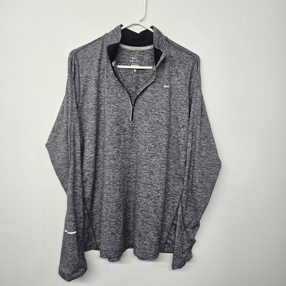 Nike Running Shirt Womens XL Heathered Gray Dri-FIT Half Zip Athletic Thumbholes